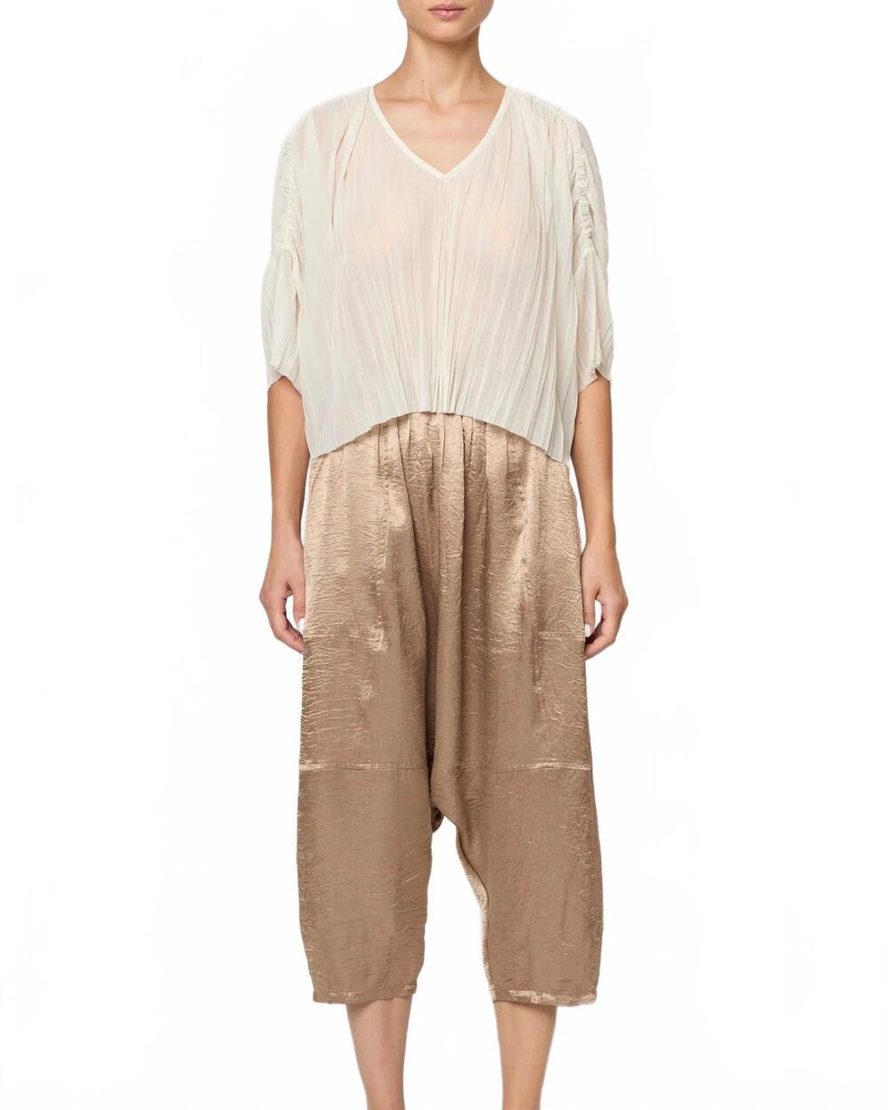 NEW ATELIER DELPHINE flared random pleats tee in cream